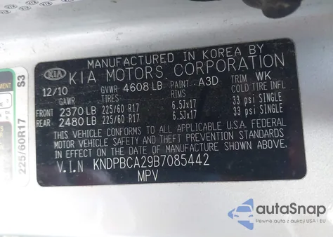 2011 Kia Sportage Lx from USA, damaged, VIN KNDPBCA29B7085442